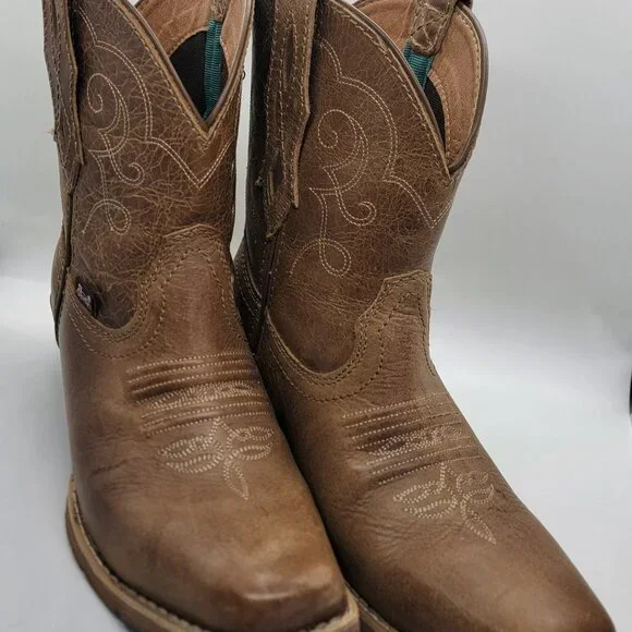 Justin Gypsy Chellie Western Booties Women 7.5B Tan Leather Square Ankle GY9510 - Picture 4 of 16